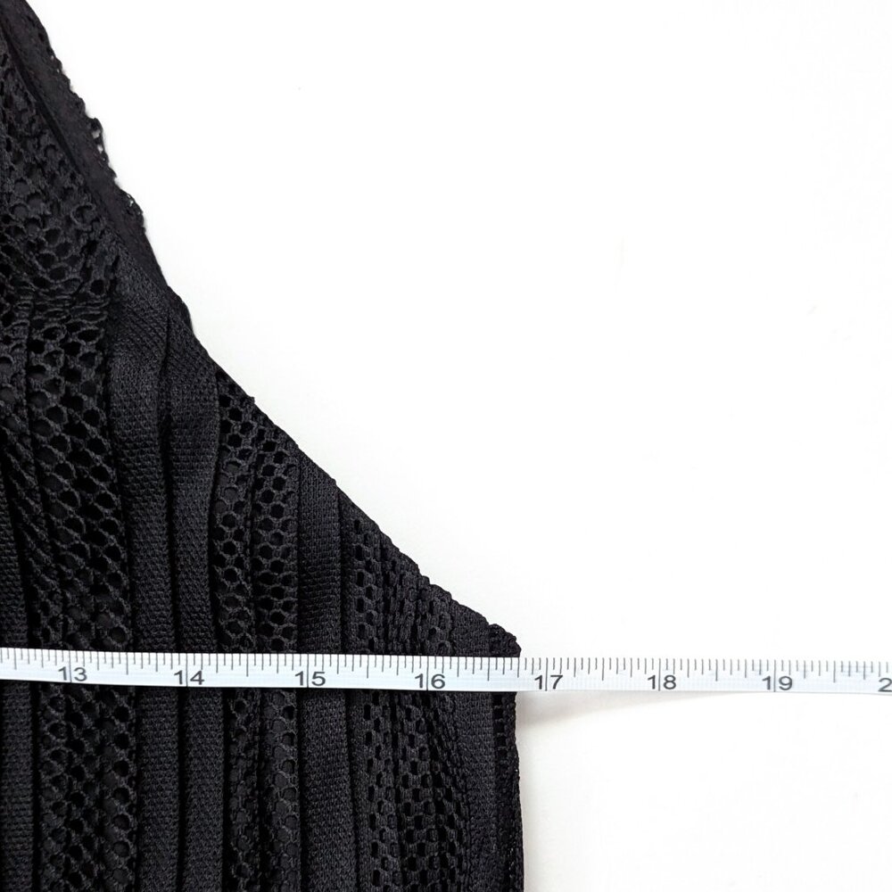 Theory Pleated Lace Midi Dress Size 4 Mod Black High Neck Halter Keyhole - Picture 10 of 14